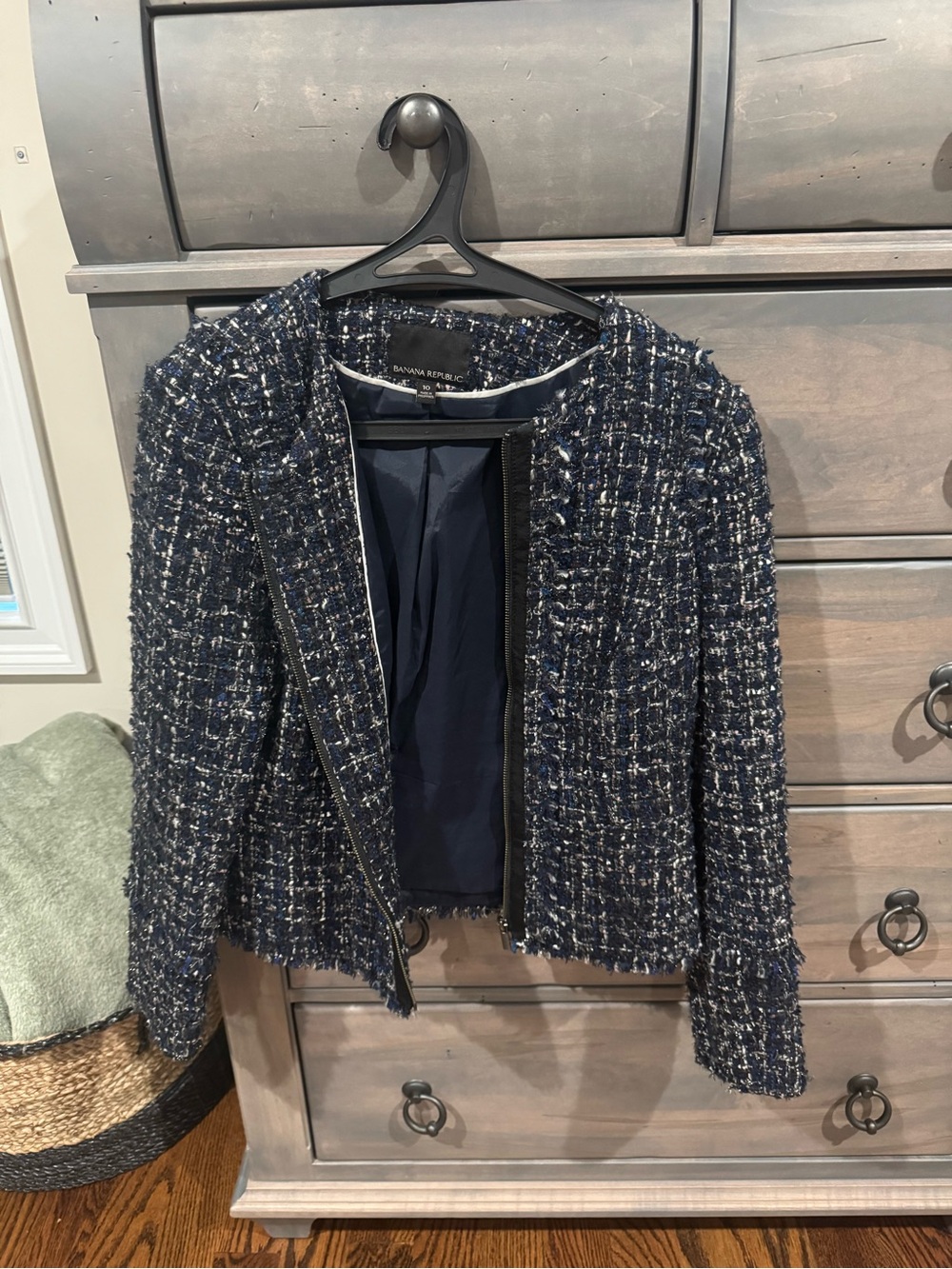 Banana Republic Navy & White Tweed Zip Jacket